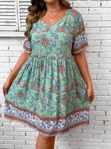 SHEIN Holidaya Plus Allover Floral Print Smock Dress - Multicolor - View 6