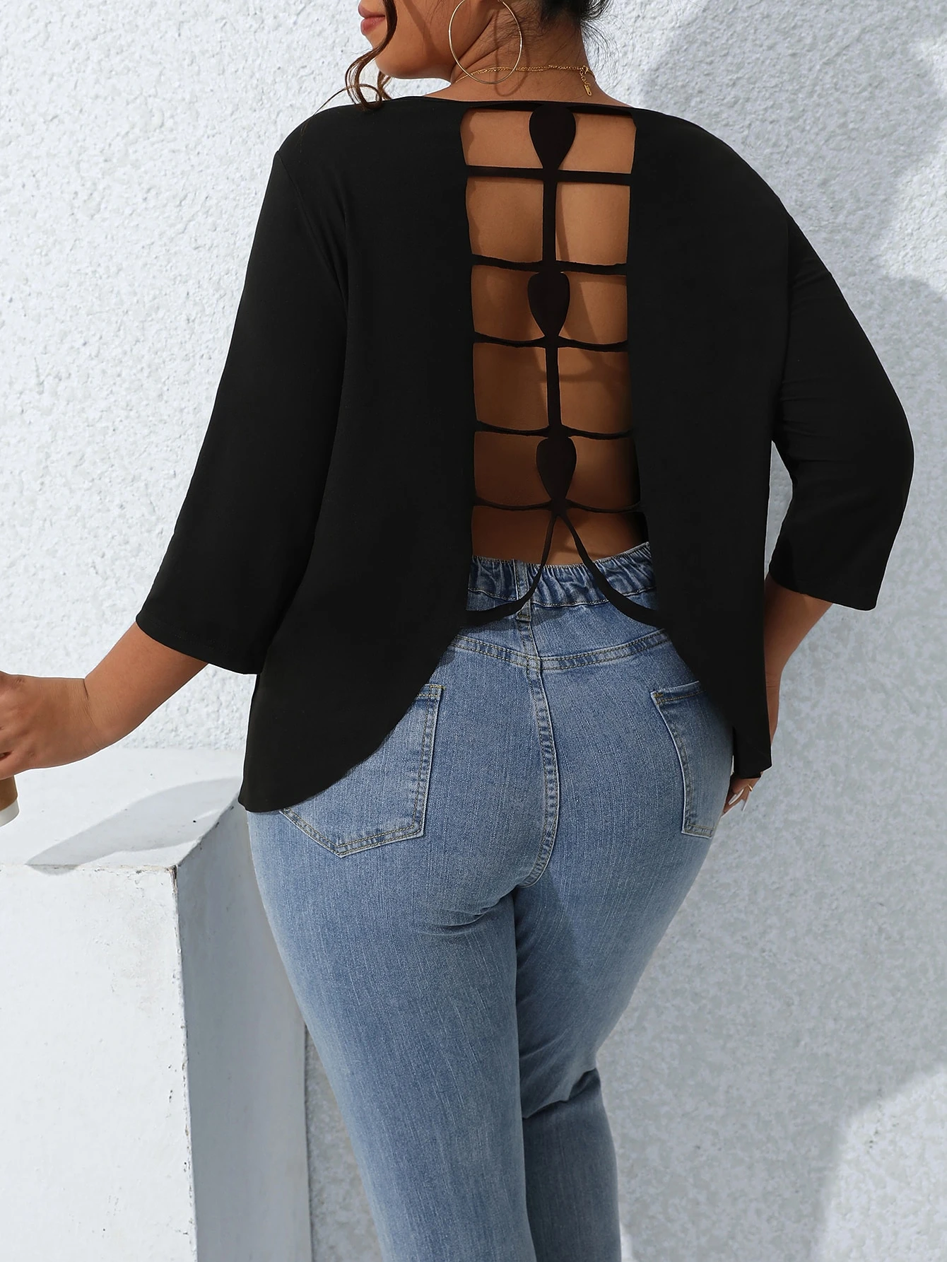 SHEIN Essnce Plus Cut Out Back Tee SHEIN USA