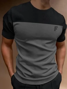 Manfinity Homme Men Colorblock Letter Graphic Tee - Dark Grey - View 1