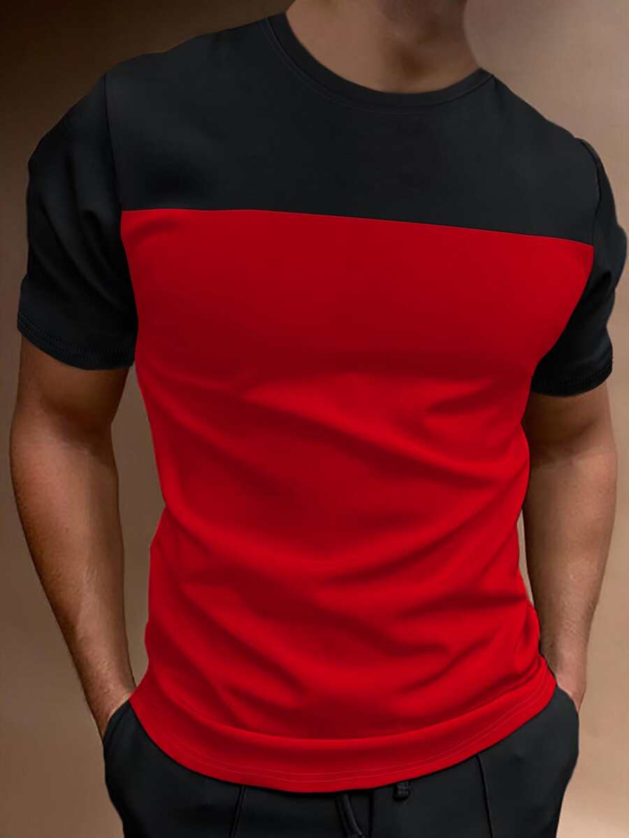 Manfinity Homme Men Two Tone Tee - Red - View 1