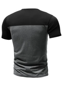 Manfinity Homme Áo thun nam vừa vặn cổ tròn tay ngắn thường ngày mùa hè Polyester - Màu xám đen - Xem 2