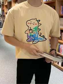 Claim Dot Men Cartoon Graphic Tee - Khaki - View 1