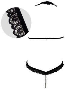 Pearls Beaded Lace Cut-out Lingerie Set