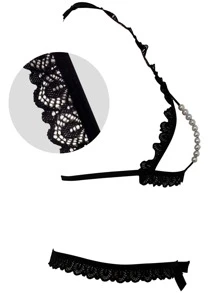 Pearls Beaded Lace Cut-out Lingerie Set