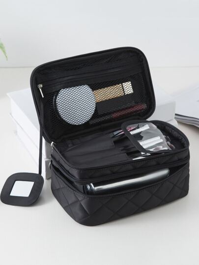 1Pc Black Rhombus Large Capacity Large Mirror Thickened Makeup Bag For Women Girls, Makeup Bag Makeup Pouch Skincare Bag Toiletry Bag Packing Cubes, Travel Essentials Cruise Essentials Dorm Essentials, Wedding Bridesmaid Gifts, Mom Gifts, Birthday Gifts, Gifts For Friends And Teachers, Home Decor, Bathroom Living Room Bedroom Decor, Make Up Organizer, Nail Polish Organizer Storage Makeup Organizer Makeup Case, Makeup Bag, Travel, Makeup Pouch, Bag, Make Up Pouch, Travel Essentials, Makeup Bags, Small Makeup Bag,Makeup Pouch,Cosmetic Bag,Travel Essential,Large Capacity,Large Makeup Bag,Christmas Gifts,Pouch,Travel,Gifts For Women,Women's Necessaire,Travel Essential,Pouch,Clutch / Small Handbag,Necessaire,Makeup Organizer,Makeup Organize,Pouch,Brush Holder,Mini Pouch,Large Capacity Pouch