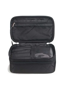 1个黑色菱形大容量加厚化妆包，带大镜子，适合女性和女孩，可作化妆包、护肤包、洗漱包、收纳袋，旅行必备、邮轮必备、宿舍必备，也可作婚礼伴娘礼物、母亲节礼物、生日礼物、送给朋友和老师的礼物，家居装饰，浴室客厅床边化妆品收纳包，指甲油收纳包。