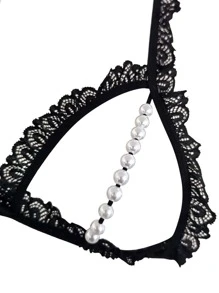 Pearls Beaded Lace Cut-out Lingerie Set