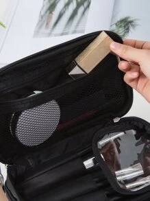 1个黑色菱形大容量加厚化妆包，带大镜子，适合女性和女孩，可作化妆包、护肤包、洗漱包、收纳袋，旅行必备、邮轮必备、宿舍必备，也可作婚礼伴娘礼物、母亲节礼物、生日礼物、送给朋友和老师的礼物，家居装饰，浴室客厅床边化妆品收纳包，指甲油收纳包。