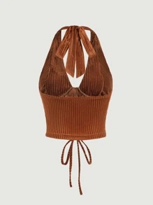 SHEIN MOD Top halter con cordón delantero - Óxido marrón - Ver 7