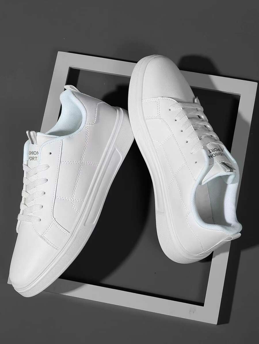 Men Letter Patch Decor Lace-up Front Skate Shoes - White - View 1