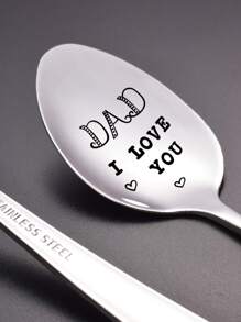 1 pieza Cucharilla con gráfico de lema, útiles escolares, de vuelta a la escuela - Plateado - Ver 1