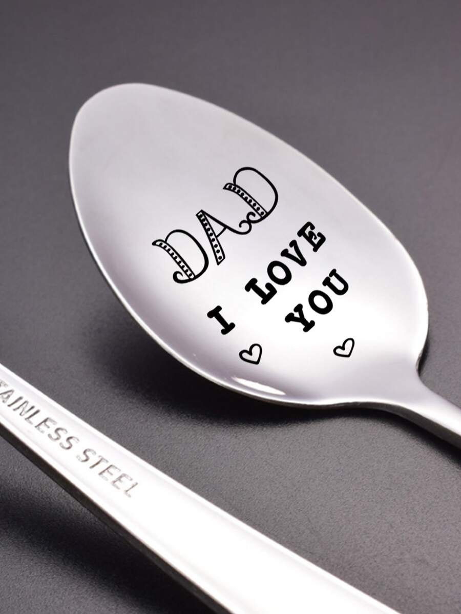 1 pieza Cucharilla con gráfico de lema, útiles escolares, de vuelta a la escuela - Plateado - Ver 1