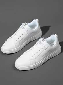 Men Letter Patch Decor Lace-up Front Skate Shoes - White - View 3