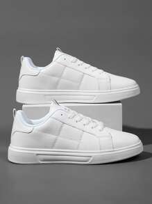 Men Letter Patch Decor Lace-up Front Skate Shoes - White - View 4