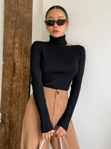 DAZY Cut Out High Neck Jumper - Black - View 4