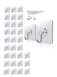 10pcs Transparent Stainless Steel Strong Self Adhesive Hooks Key Storage Hanger For Kitchen Bathroom Door Wall Multi-Function - White - View 1