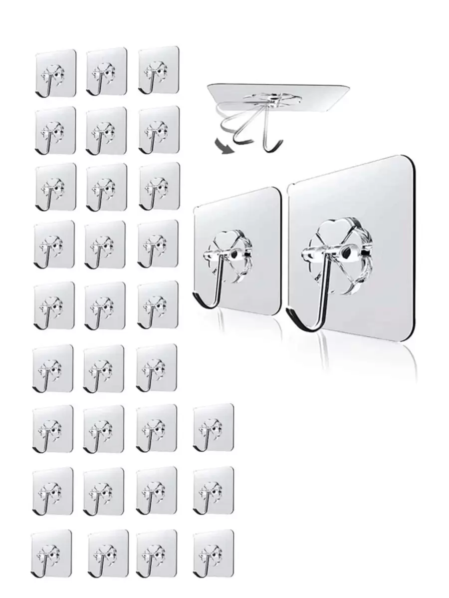 10pcs Transparent Stainless Steel Strong Self Adhesive Hooks Key Storage Hanger For Kitchen Bathroom Door Wall Multi-Function - White - View 1