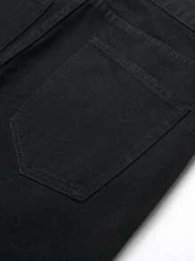 Men Wings Print Ripped Frayed Slim Straight Jeans - Black - View 7