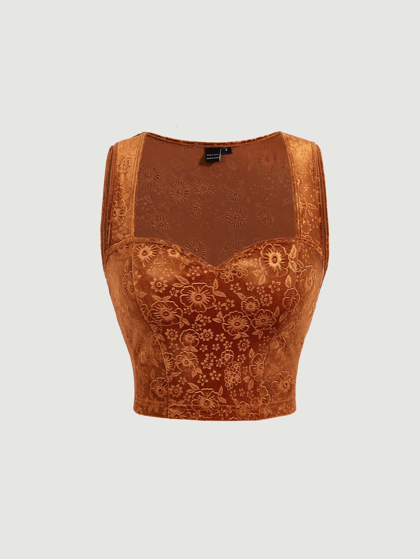 SHEIN MOD 花卉圖案提花雞心領口背心上衣 - 鏽棕色 - 查看 1