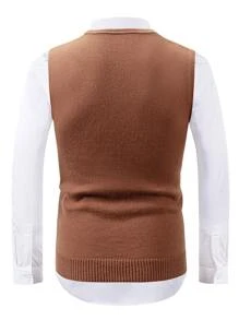Manfinity Men Eyelet Detail Solid Sweater Vest Without Shirt - Brown - View 2