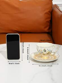 2pcs/set Porcelain Mug & Plate, Modern Flower Pattern Coffee Mug & Table Plate For Home, Office