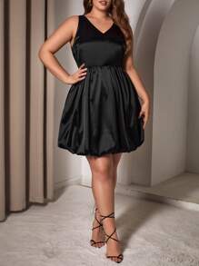 SHEIN SXY Plus Solid Satin Dress - Black - View 5