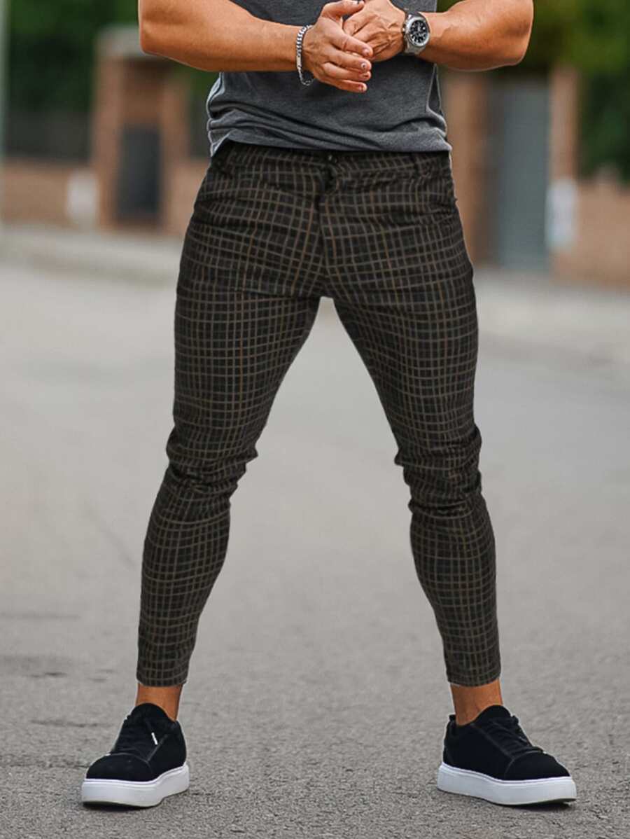 男士格紋印花緊身褲 - 彩色 - 查看 1