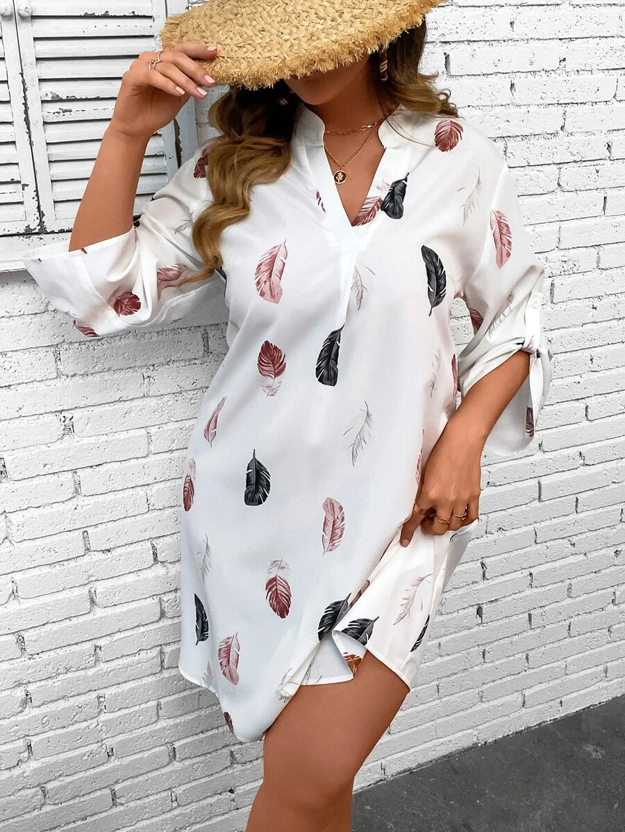 SHEIN LUNE Đầm Plus Size Nút Bộ lạc Boho - trắng - Xem 1