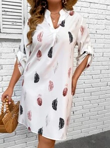 SHEIN LUNE Đầm Plus Size Nút Bộ lạc Boho - trắng - Xem 4