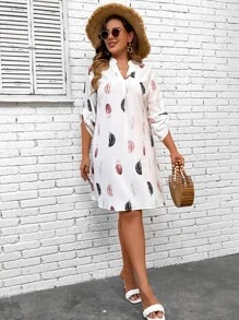 SHEIN LUNE Đầm Plus Size Nút Bộ lạc Boho - trắng - Xem 5