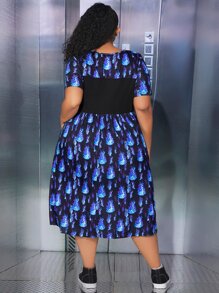 SHEIN CURVE+ Plus Graphic Print A-line Dress - Multicolor - View 3