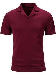Men Solid Lapel Collar Polo Shirt - Red - View 1