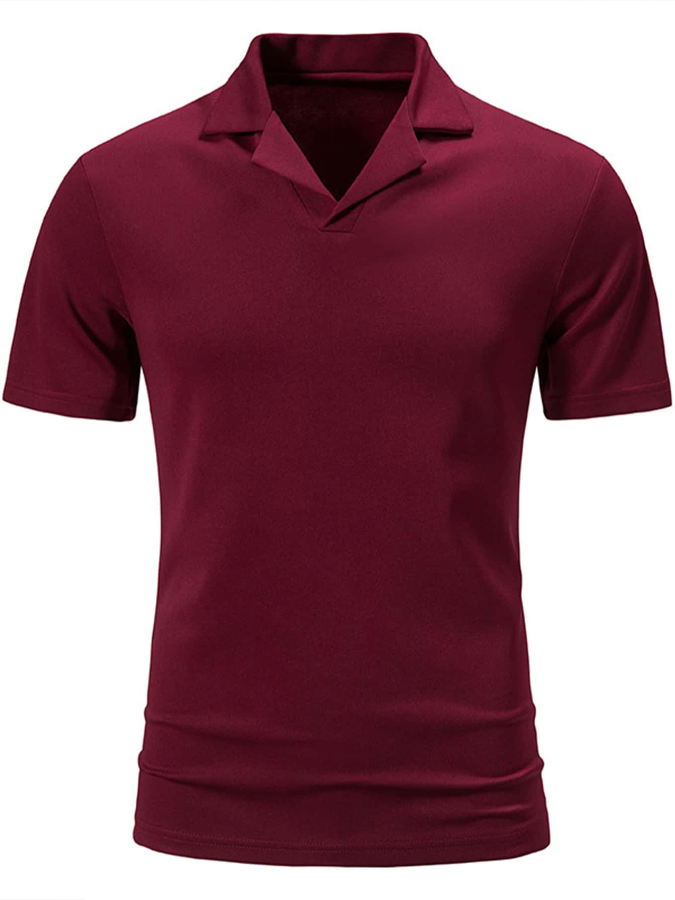 Men Solid Lapel Collar Polo Shirt - Red - View 1