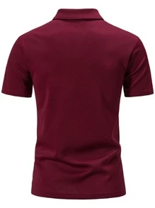 Men Solid Lapel Collar Polo Shirt - Red - View 2