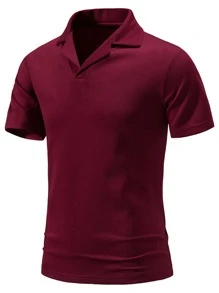 Men Solid Lapel Collar Polo Shirt - Red - View 3