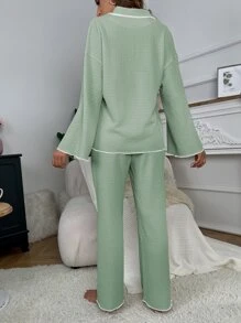 Contrast Binding Drop Shoulder Top & Pants Lounge Set Outfit