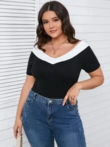 Calvaya Body ribete en contraste de hombros descubiertos - Blanco y Negro - Ver 4