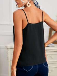 SHEIN Frenchy Embroidery Mesh Detail Cami Top Elegant Black