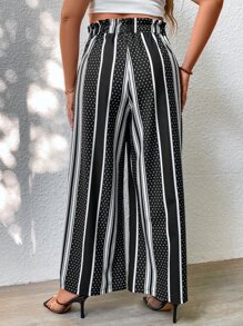 SHEIN LUNE Plus Allover Print Paperbag Waist Belted Trousers - Black - View 2