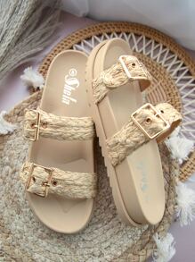 Dép bệt Nữ Khóa màu trơn Kỳ nghỉ - Màu Khaki - Xem 2