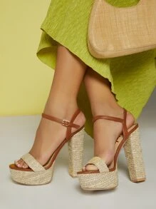 SHUZIA Giày Sandal đế cao siêu cao gót hở mũi bằng bần Giày mùa hè Giày mùa xuân Giày nghỉ xuân Giày cao gót dự tiệc Phục sinh - Màu be - Xem 1