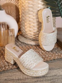 SHUZIA Braided Raffia Slip On Chunky Heel Mules Holiday Vacay Vibe For And Summer Shoes Spring Shoes Spring Break Easter