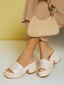 SHUZIA Braided Raffia Slip On Chunky Heel Mules Holiday Vacay Vibe For And Summer Shoes Spring Shoes Spring Break Easter