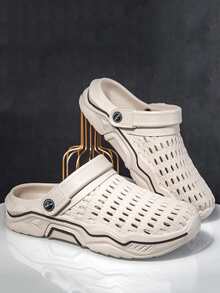 Men Hollow Out Vented Clogs - Khaki - View 1