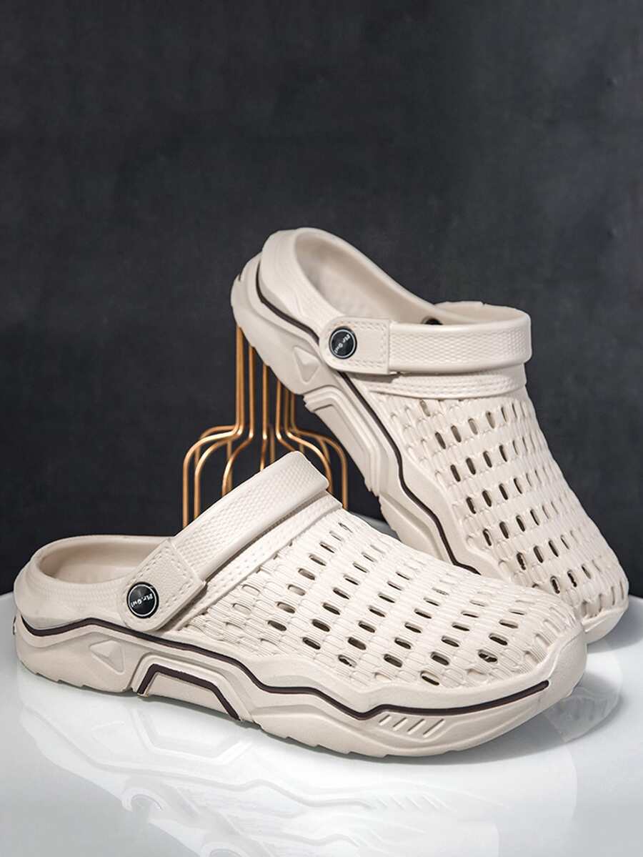 Men Hollow Out Vented Clogs - Khaki - View 1