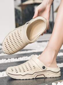 Men Hollow Out Vented Clogs - Khaki - View 3