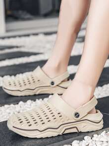 Men Hollow Out Vented Clogs - Khaki - View 4