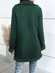 SHEIN LUNE 毛絨內襯西裝領單排釦仿麂皮外套