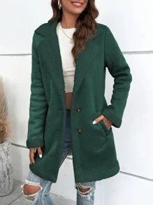 SHEIN LUNE 毛絨內襯西裝領單排釦仿麂皮外套