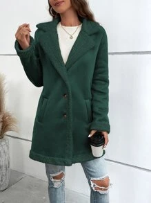 SHEIN LUNE 毛絨內襯西裝領單排釦仿麂皮外套